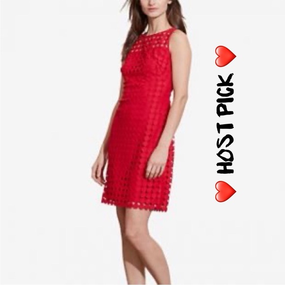 π3/$25πHPπ Lauren Ralph Lauren NWOT Red Circle Overlay Sheath Dress - Picture 1 of 9